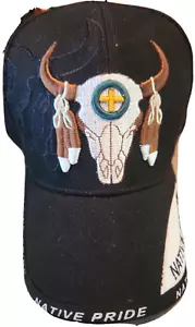 Orgullo Nativo Nuevo Líder Longhorn Calavera Guerrero Indio Negro TK Gorra Sombrero Bordado - Imagen 1 de 12