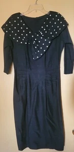 Abito vintage fatto a mano anni 50 grigio nero a pois collo fiocco manica 3/4 - Foto 1 di 11