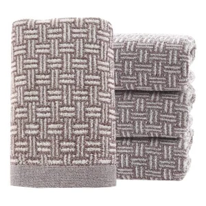 Checkered Cotton Hand Towels Set of 4 Absorbent 13.4x29.1 Brown Bathroom Decor - Picture 1 of 7