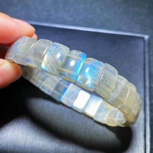 11.8*4mm Natural Labradorite Rainbow Blue Light Beads Rectangle Bracelet C1079 - Picture 1 of 15