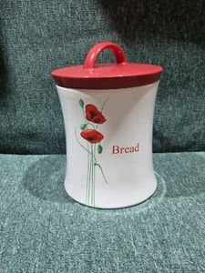 Dunelm Poppy Bread Bin Red & White Ceramic Storage Box Crock With Round Lid - Picture 1 of 11