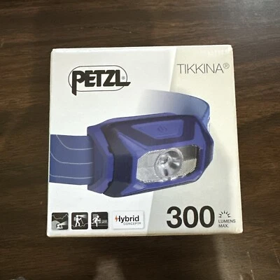Petzl Tikkina Blue Hybrid LED Headlamp 300 Lumens Brand New!!