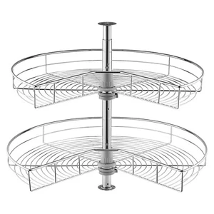 VEVOR 28" 2 Tier Kidney Shaped Chrome Corner Organizer Lazy Susan Cabinet Blind - Picture 1 of 12