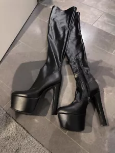 Extrem Plateau High Heel Overknee Stiefel schwarz Stretch Crotch Gr. 43 - Bild 1 von 5