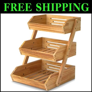 Ample Space 3 Tier Kitchen Fruit and Vegetable Storage Basket in Rustic Brown - Picture 1 of 9