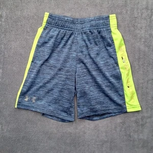 Under Armour Shorts Youth 7 Blue Yellow Elastic Waist Athletic Running Logo - Picture 1 of 11
