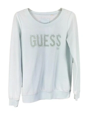 Guess Sz S толстовка Crewneck льда пастель синий блестящий кристаллы зеленый удобный мягкий - Изображение 1 из 4
