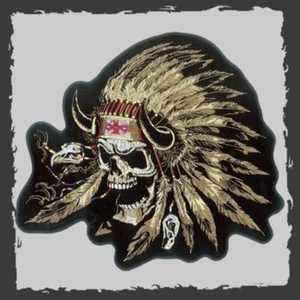  INDIAN CHIEF SKULL  EMBROIDERED 5 INCH MC  BIKER PATCH - Picture 1 of 1
