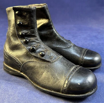 Edwardian Godman Trademark Unworn Black Leather High Button Boots Childrens Shoe - Image 1 of 4