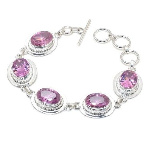 VALENTINO Bracciale gioielli in argento sterling 925 fatto a mano con pietre preziose kunzite rosa misura 7 8"