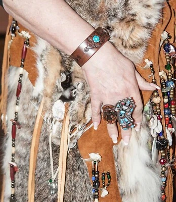 Leather Cuff Bracelet Hand-Painted Flower Hand Tooled Western Design - Image 1 of 4