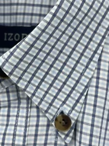 Izod Button Up Classic Short Sleeve Shirt Mens Size XL Blue Plaid Fast Shipping - Picture 1 of 8