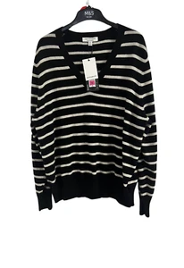JERSEY M&S AUTÓGRAFO NEGRO MEZCLA CACHEMIR PURO RAYAS CUELLO EN V - Imagen 1 de 5