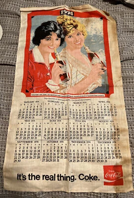 1974 Coke Pure Linen Yearly Calendar. Reproduction of 1912 Calendar Art. 29’ X 6 - Image 1 of 4