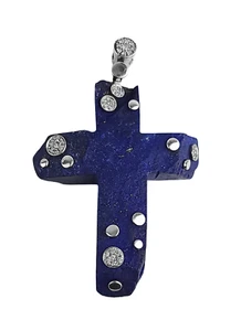 JOHN HARDY Unique St Silver Pave Diamonds Lapis Lazuli Stone Cross Pendant New - Picture 1 of 6