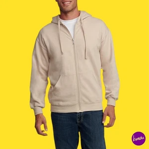 FRUIT OF THE LOOM Men's Cotton Blend Hoodie, Eversoft Full Zip, Khaki, UK XL - Picture 1 of 8