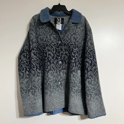 Vintage Mulberry Street Wool Coat Jacket Womens XL Blue Tapestry Button Pockets - Image 1 of 4