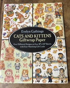 NUEVO Papel Evelyn Gathings Gatos y Gatitos Envoltura de Regalo con 4 Tarjetas de Regalo a Juego Nuevo de Lote Antiguo - Imagen 1 de 2