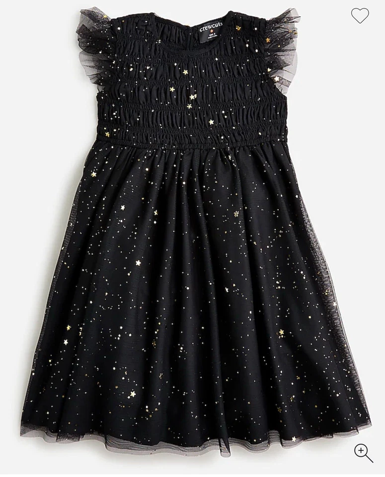 J. Crew Crew Cuts Size 8 Black Star flutter-sleeve dress with metallic foil New! - Image 1 of 4