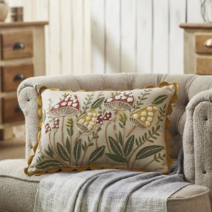 Embroidered Woodland Mushrooms Pillow 14x20 VHC Brands - Picture 1 of 6