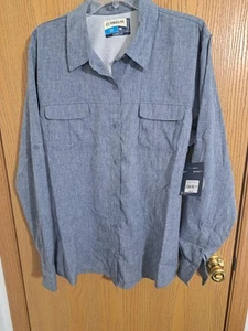 Magellan Fish Gear Shirt, Women XXL Heathered Navy Roll Tab Vented Moisture Wick - Picture 1 of 7