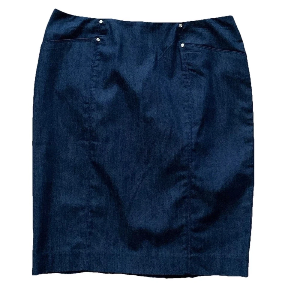 Falda lápiz vaquera azul oscuro White House Black Market talla 6 bolsillos con cremallera nueva sin etiquetas Foto 1 de 4