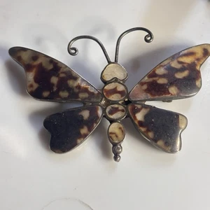 Vintage Sterling Silver Butterfly Brooch – Shell Inlay – 66mm - Picture 1 of 2