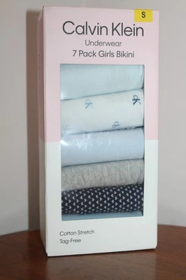 CALVIN KLEIN GIRLS UNDERWEAR BIKINI 7-PACK VARIETY GRAY LIGHT BLUE NAVY SIZE S - Image 1 of 3
