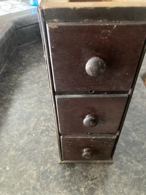 Antique Treadle Sewing Machine Triple 3 Wooden Drawer Cabinet Standard Size 14x5 - Image 1 of 4