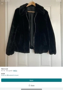 Women’s Warm Fur Jacket With Zip. Size 10. Black. Perfect Condition. M&CO - Picture 1 of 1