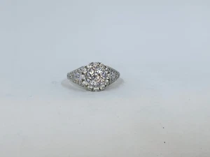 Round Cubic Zirconia Halo Sterling Silver Ring - Picture 1 of 5