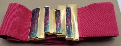 Vintage Day-Lor Women's Pink Elastic Waist Belt with Enamel Buckle - 32" - Image 1 of 4