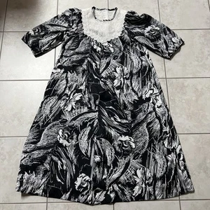 Vintage Hawaiian Dress Liberty House Lace Size 12 White Black Abstract Hawaii - Picture 1 of 11