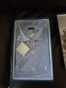 Finamore Napoli  shirt  totally hand made Micro Gingham Blue  - Picture 1 of 4