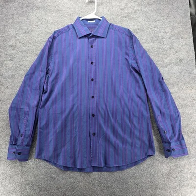 Bugatchi Shirt Mens XL Purple Blue Button Front Long Sleeve Shaped Fit Cotton - Image 1 of 4