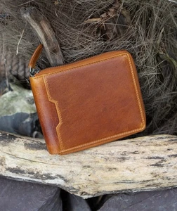 OFERTA - Cartera de cuero tostado con cremallera alrededor para hombre - Ex exhibición - Imagen 1 de 7