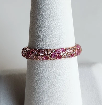 Anillo de plata de ley 925 con racimo de zafiro rosa talla 8 enchapado en oro rosa Foto 1 de 4