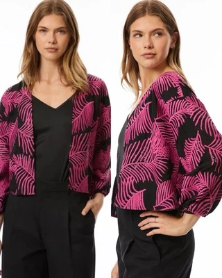 NUEVO CON ETIQUETAS Adrienne Landau Negro Rosa Bordado Lentejuelas Chaqueta Corta Manga Globo S Foto 1 de 4