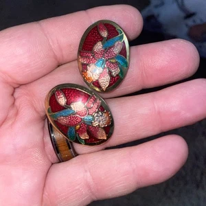 Vintage Blumen Ohrringe Emaille - Bild 1 von 3