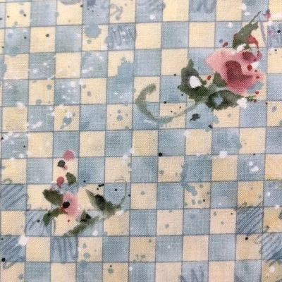 Vintage Everyday Angels Susan Winget Cotton Fabric Floral Checked Quilting Blue - Image 1 of 4