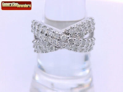 SPARKLING G/SI DIAMOND 1.00 CTTW CROSSOVER COCKTAIL RING 14K WHITE GOLD SIZE 7 - Image 1 of 4