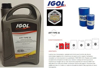 Bidon 5 litre Huile Boite de vitesse/Transmission Automatique Igol ATF TYPE 33 - Photo 1/2