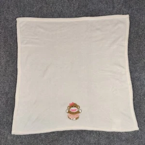 Sock Monkey Security Blanket Lovey Baby Starters White Fleece Soothing Nursery - Picture 1 of 13