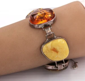 Vintage Shades of Amber 925 Sterling Silver Link Bracelet - Picture 1 of 4