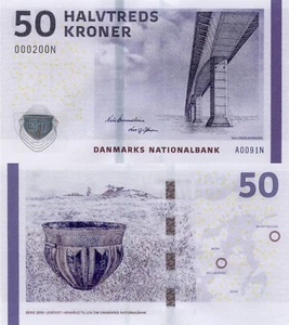 Dänemark 50 Kronen (2009) - Sallingsundbrücke, P-65a Schild Bernstein Low SNs UNC - Bild 1 von 3