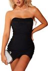 Sexy Off Shoulder Mesh Bodycon Corset Tube Dress Party Ruched Vintage Strapless