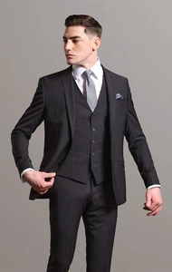 Mens Charcoal Grey 3 Piece Suit Slim Fit Wool Tom Percy RRP £369.99 - Picture 1 of 11