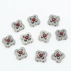 Silver Plated Metal Sliders Spacer Beads With Red Swarovski Crystal 10 Pieces - Picture 1 of 3