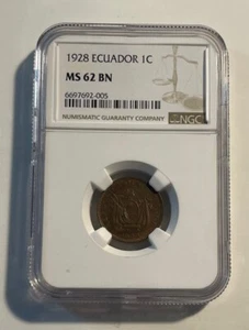 Ecuador - 1928 Bronze Centavo (NGC MS 62) - Picture 1 of 4
