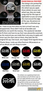 Calcomanía pegatina tapa rueda para adaptarse a OZ Racing 68 mm diámetro impresa en 8 opciones de color x4 - Imagen 1 de 2